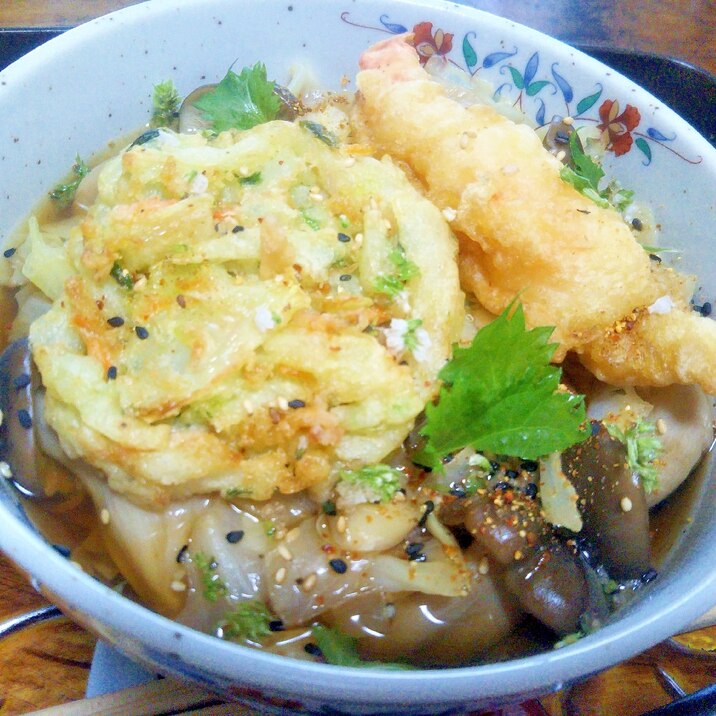 紫蘇香る♡しめじ茗荷キャベツの天ぷら蕎麦